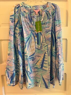 Lilly Pulitzer Elsa Top - Multi-Blue Sailboat Print Tunic